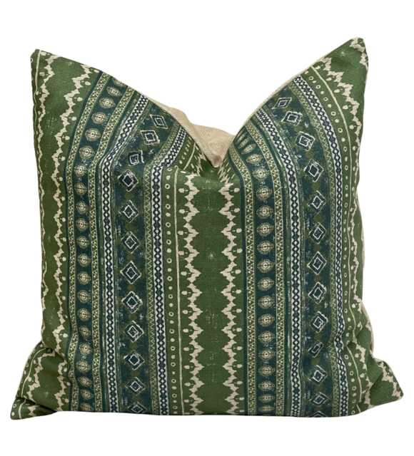 Sage Green Striped Pillow Cover Oatmeal Cotton-Linen, Geometric Lumbar - image 1