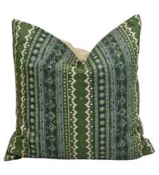 Sage Green Striped Pillow Cover Oatmeal Cotton-Linen, Geometric Lumbar - thumbnail 1
