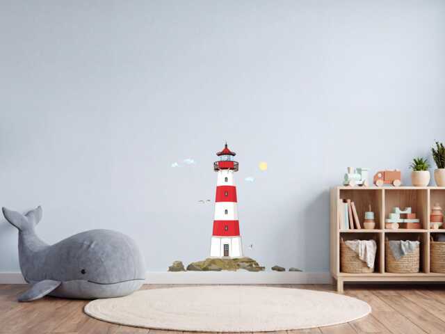 Lighthouse Wall Decal North Sea Children's Room Sea - Maritime Decor Seagulls Coast Baby Living Hand-Drawn Made in Germany - image 1