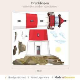 Lighthouse Wall Decal North Sea Children's Room Sea - Maritime Decor Seagulls Coast Baby Living Hand-Drawn Made in Germany - thumbnail 2