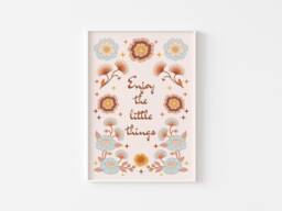 Retro Floral Enjoy The Little Things Print - Cute Soft Toned 60S 70S Poster, Flowers, Hippie Nature, Bohemian Inspirational Art - thumbnail 1