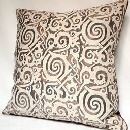 Fortuny Fabric Throw Pillow Cushion Cover in Tang Brown, Tan, Black & Pale Beige Maori Pattern - Made Italy - thumbnail 3
