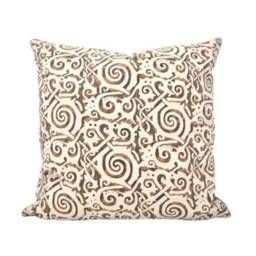 Fortuny Fabric Throw Pillow Cushion Cover in Tang Brown, Tan, Black & Pale Beige Maori Pattern - Made Italy - thumbnail 1