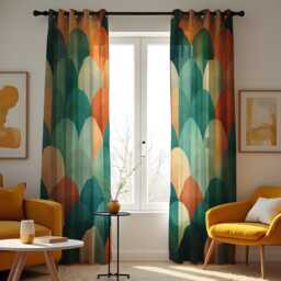 Modern Abstract Scallop Pattern Curtain, Bold Teal & Orange Drape, Geometric Window Treatment, Custom Size Available, Made To Order