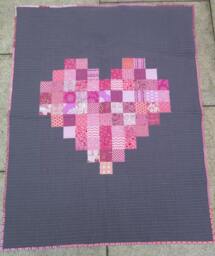 Pink Heart Quilt Modern Gray Baby Girl Throw - 40x52In - thumbnail 1