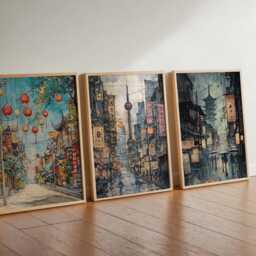 Set Of 3 Shanghai City Posters, Travel Prints, Wall Art, Decor Set, Cityscape Prints - thumbnail 2