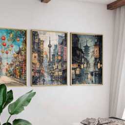 Set Of 3 Shanghai City Posters, Travel Prints, Wall Art, Decor Set, Cityscape Prints - thumbnail 3