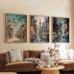 Set Of 3 Shanghai City Posters, Travel Prints, Wall Art, Decor Set, Cityscape Prints - thumbnail 1