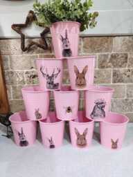 Metal Indoor Bucket, Plant Pot, Animal Decal, Home Decor, Housewarming Gift - thumbnail 1
