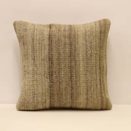 Vintage Turkish Kilim Pillow Cover, Wool Boho Cushion - 16x16 In - thumbnail 1
