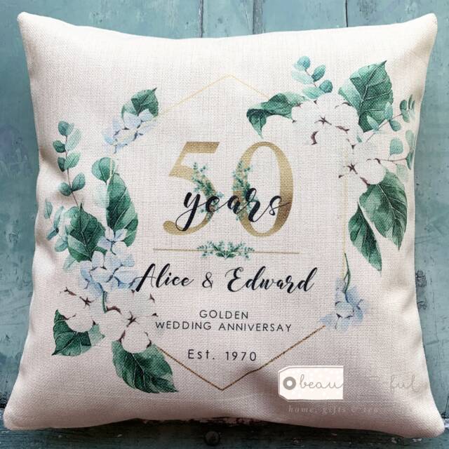 Personalised Mr Mrs Wedding Anniversary 25 50 1St .. Floral Geometric Greenery Design Linen Style Cushion Decor Cover