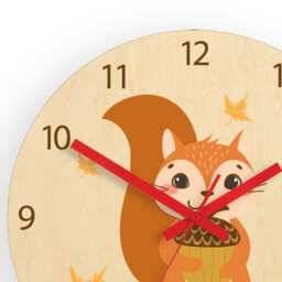 Kids Wall Clock - Scoiattolo With Personalizen Name, Wood Clock, Large Clock Childrens Room Wall Art Decal - thumbnail 2