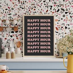 Happy Hour Print - Typography Wall Art, Retro Prints, Eclectic Colourful Kitchen Home Bar Cart - thumbnail 2