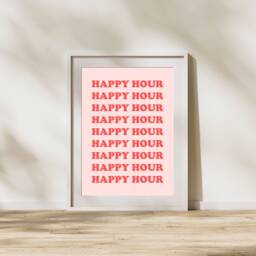 Happy Hour Print - Typography Wall Art, Retro Prints, Eclectic Colourful Kitchen Home Bar Cart - thumbnail 3