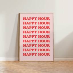 Happy Hour Print - Typography Wall Art, Retro Prints, Eclectic Colourful Kitchen Home Bar Cart - thumbnail 1