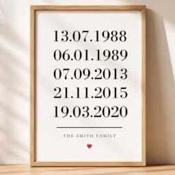Personalised Family Print, Custom Names & Dates Wall Art Gift, Keepsake, A4 A5 Glossy Finish - thumbnail 2