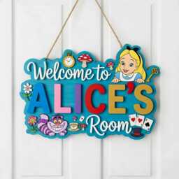 Personalized Alice in Wonderland Room Sign, Custom Name Door Decor, 3D Cheshire Cat Nursery Wall Art, Whimsical Girl Wood Sign - thumbnail 2