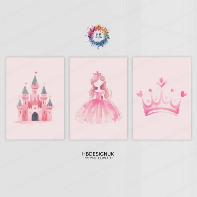 Girls Princess Prints - Set Of 3 Posters - Kids Print Room Wall Art Bedroom Nursery Decor Playroom Artwork Baby Gifts - image 1
