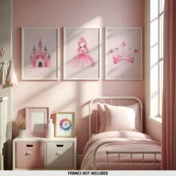 Girls Princess Prints - Set Of 3 Posters - Kids Print Room Wall Art Bedroom Nursery Decor Playroom Artwork Baby Gifts - thumbnail 2