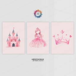 Girls Princess Prints - Set Of 3 Posters - Kids Print Room Wall Art Bedroom Nursery Decor Playroom Artwork Baby Gifts - thumbnail 1