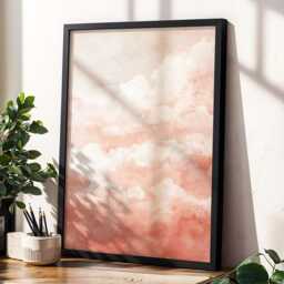 Blush Pink Cloud Wall Art Dream Sky Painting Pastel Cloudscape Large Room Decor Framed Boho Nursery Moon Poster Print - thumbnail 2