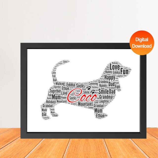 Personalized Basset Hound Dog Word Art Print, Dog Cloud Picture Print, Gift For Lovers, Friend Birthday Card Gift Digital - image 1