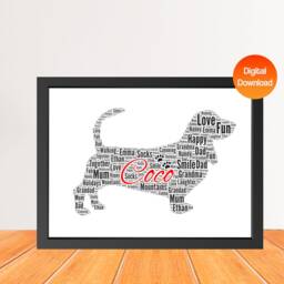Personalized Basset Hound Dog Word Art Print, Dog Cloud Picture Print, Gift For Lovers, Friend Birthday Card Gift Digital - thumbnail 1