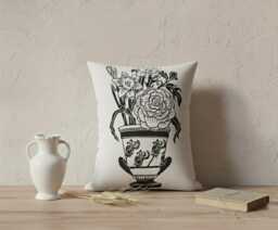 Hand Printed Amphora Pillow, Botanical Decorative Cushion, Greek Mythology Home Decor, Vase, Pottery, Ancient Greece, Floral - thumbnail 1