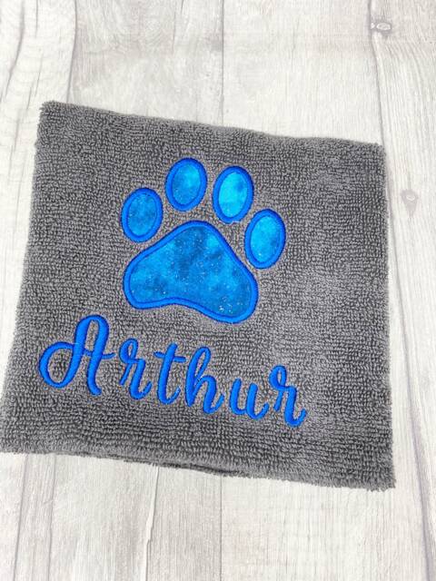Personalised Puppy Towel, Glitter Paw Print Embroidered, Custom Pet Name - image 1