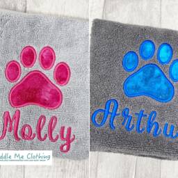 Personalised Puppy Towel, Glitter Paw Print Embroidered, Custom Pet Name - thumbnail 2