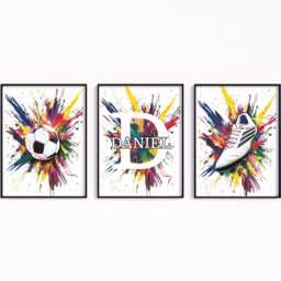 Personalised Football Prints, Vibrant Art For Boys Bedroom, Wall Art, Poster, Gift Son, Set Of 3 - thumbnail 2