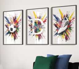 Personalised Football Prints, Vibrant Art For Boys Bedroom, Wall Art, Poster, Gift Son, Set Of 3 - thumbnail 1