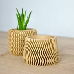 Set Of 2 Aztec Plant Pots - Tapered Lightweight Succulent Planters Aesthetic Cute Beige Minimalist Indoor Cactus - thumbnail 2