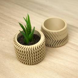 Set Of 2 Aztec Plant Pots - Tapered Lightweight Succulent Planters Aesthetic Cute Beige Minimalist Indoor Cactus - thumbnail 4