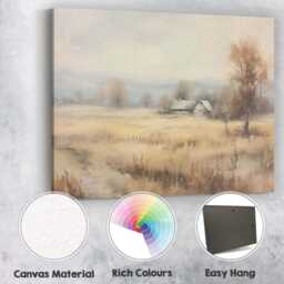 Pastel Rural Cottage Meadow Tranquil Country Landscape Painting Canvas Wall Art Print Decor Picture Ready To Hang - thumbnail 2