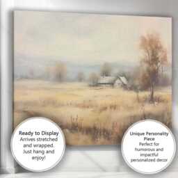 Pastel Rural Cottage Meadow Tranquil Country Landscape Painting Canvas Wall Art Print Decor Picture Ready To Hang - thumbnail 3