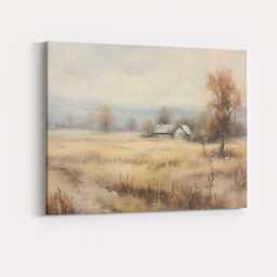 Pastel Rural Cottage Meadow Tranquil Country Landscape Painting Canvas Wall Art Print Decor Picture Ready To Hang - thumbnail 4