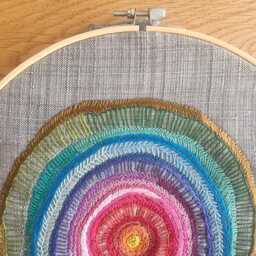 Colorful Hand Embroidery Wall Hanging Rainbow Fiber Art Home Decor - thumbnail 3