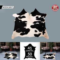 Black & White Cowhide Rug Modern Hair-On Leather Accent - 41x50 Inches - thumbnail 2