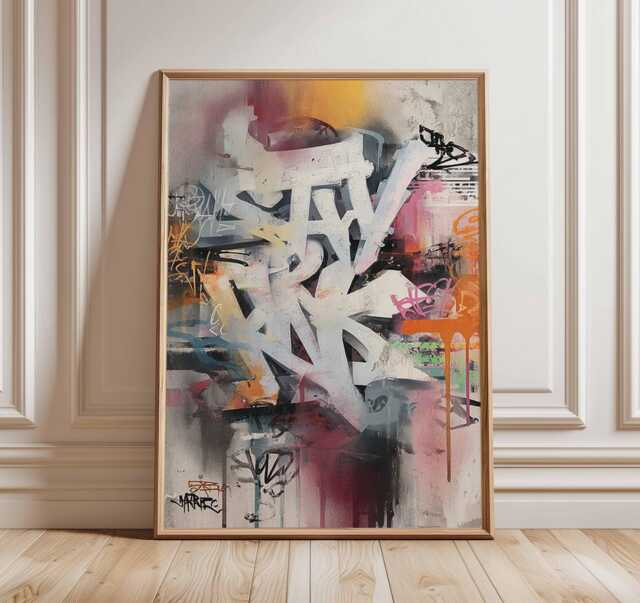Abstract Graffiti Wall Art Print, Urban Street Style Painting, Modern Industrial Decor, Contemporary Home Poster - image 1