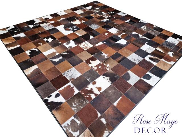 Cowhide Rug - Sold As Seen Extra Large Genuine Mixed Brown Cowhide Patchwork Area 9Ft Long X Wide Size - 280cm 280cm - image 1