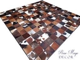 Cowhide Rug - Sold As Seen Extra Large Genuine Mixed Brown Cowhide Patchwork Area 9Ft Long X Wide Size - 280cm 280cm - thumbnail 1