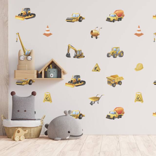 Construction Vehicles Vinyl Wall Art Digger Stickers Decals Kids Room Children's Bedroom - image 1