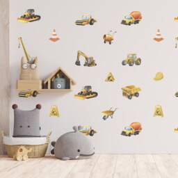 Construction Vehicles Vinyl Wall Art Digger Stickers Decals Kids Room Children's Bedroom - thumbnail 1