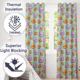 Cute Halloween Donuts Pumpkin Lollipop Seamless Pattern Teal Background Readymade Eyelet Ring Top Thermal 100% Blackout Curtains - thumbnail 3