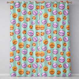 Cute Halloween Donuts Pumpkin Lollipop Seamless Pattern Teal Background Readymade Eyelet Ring Top Thermal 100% Blackout Curtains - thumbnail 2