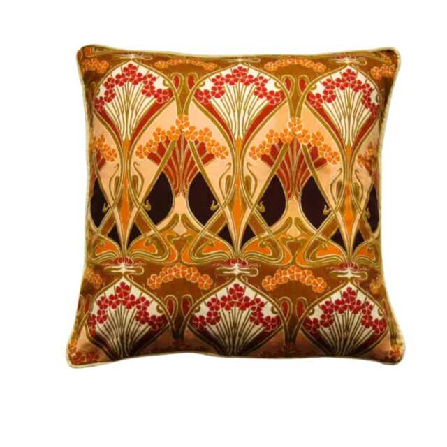 Liberty Vintage Ianthe Fabric, Mid 80S Art Nouveau Design Brown, Burgundy Red & Beige Cotton Cushion - image 1