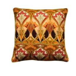 Liberty Vintage Ianthe Fabric, Mid 80S Art Nouveau Design Brown, Burgundy Red & Beige Cotton Cushion