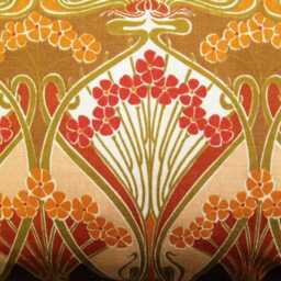 Liberty Vintage Ianthe Fabric, Mid 80S Art Nouveau Design Brown, Burgundy Red & Beige Cotton Cushion - thumbnail 2