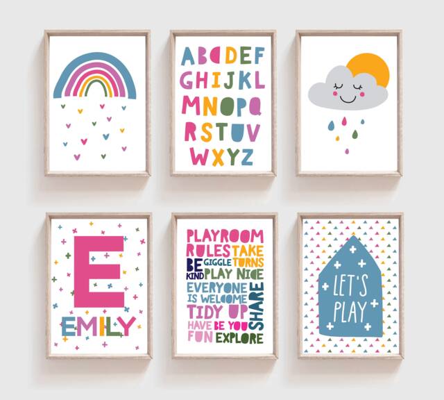 6 Girls Nursery Prints, Rainbow Print, Playroom Bedroom Wall Art, Rules, Kids Art - image 1